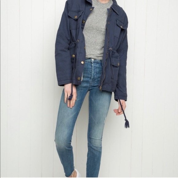 BRANDY MELVILLE Navy Doris Jacket with Fur Lining Navy Blue Anorak - Picture 2 of 8